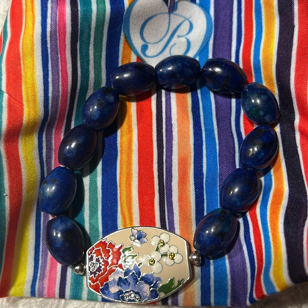 NWOT BRIGHTON Blue Stretch Bracelet with Flowered Center